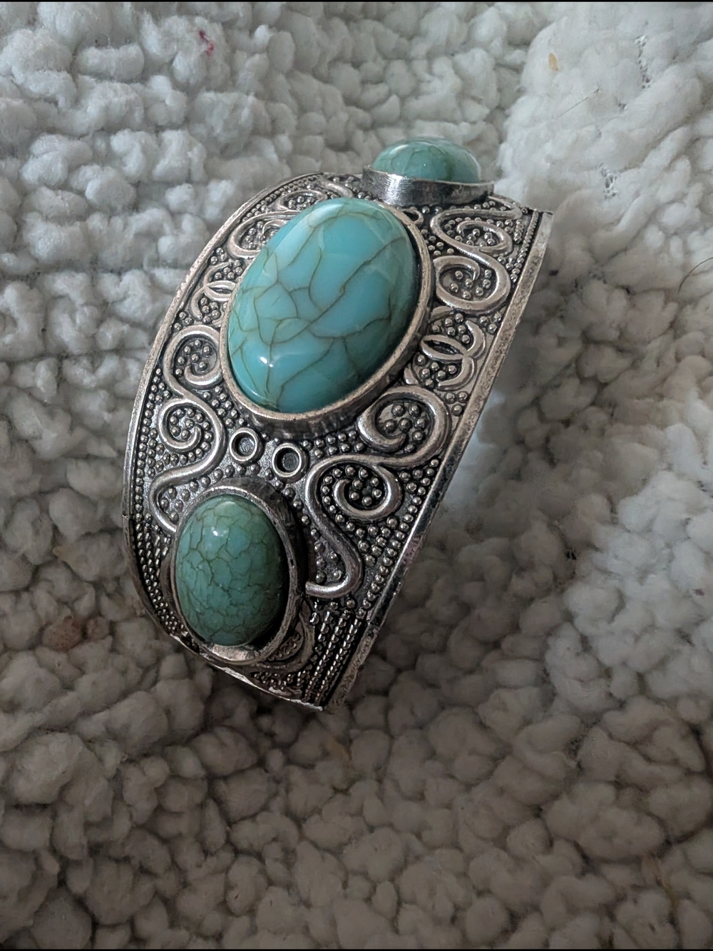 Silver-Tone  And Faux Turquoise Stone Cuff Bracelet - Women Jewelry